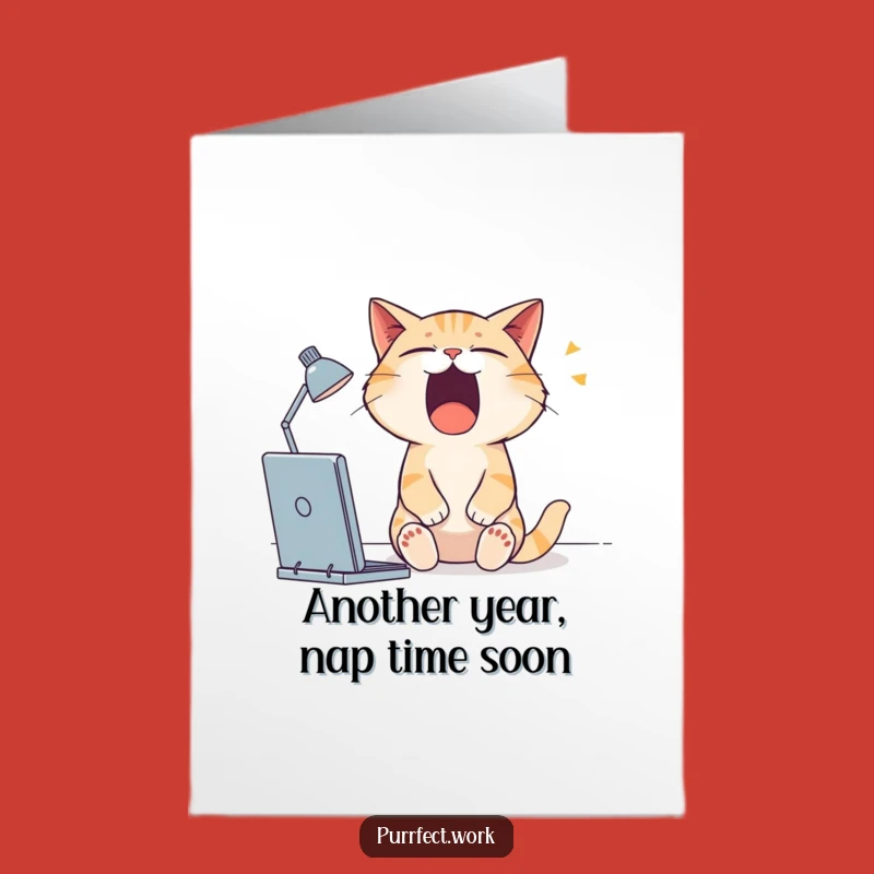 Free Printable Birthday Card: Sleepy Cat Yawn - Funny & Relatable!
