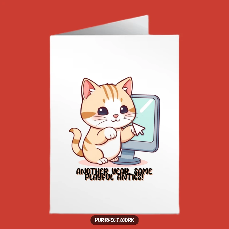Free Printable Funny Cat Birthday Card: Cursor Chase, Downloadable Gift for Techies