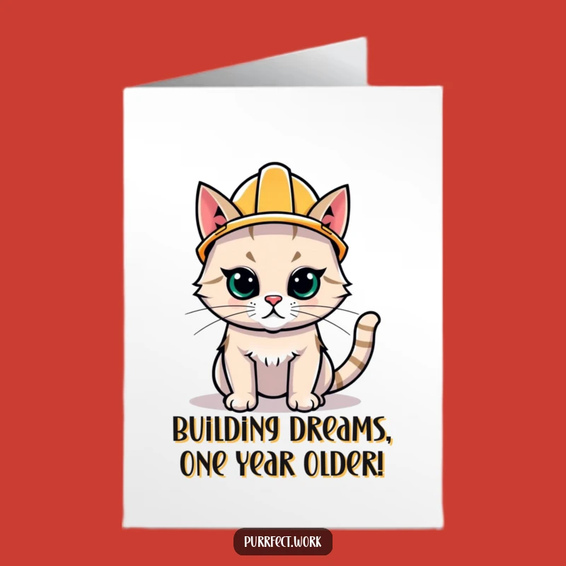 Free Printable Birthday Card: Funny Determined Cat Hard Hat Downloadable Greeting, Perfect DIY Gift