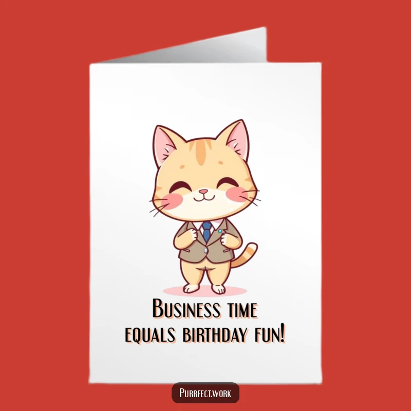 Free Printable Funny Cat Card: Dapper Desk Cat for a Humorous Birthday Downloadable Gift