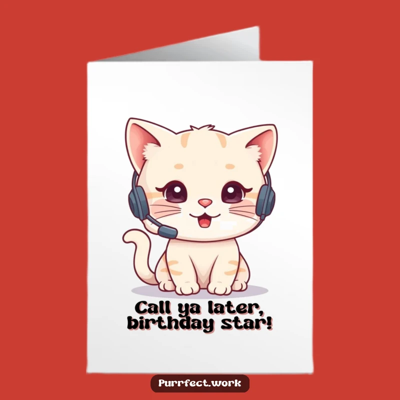 Free Printable Birthday Card: Cat on Phone Delivers Fun Wishes