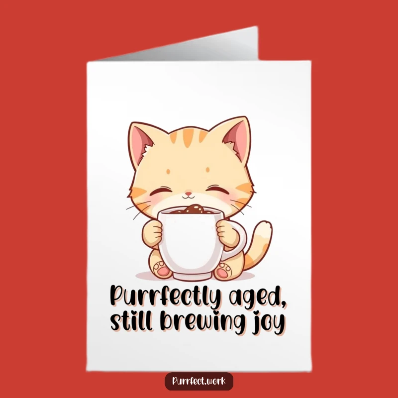Free Printable Birthday Card: Funny Cat Sipping Coffee, Hilarious Downloadable Gift