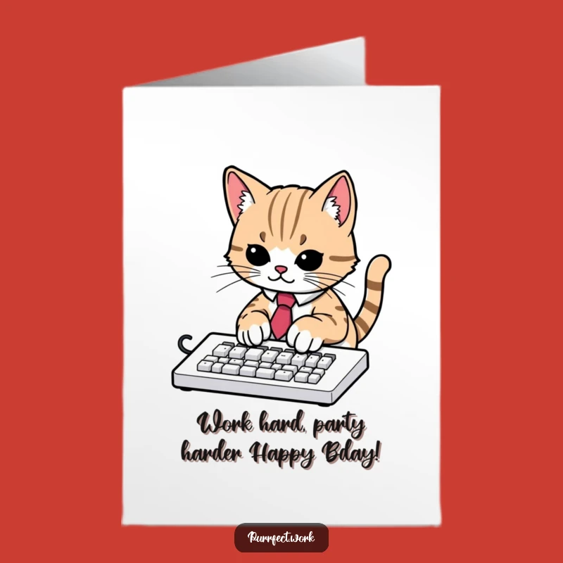 Free Printable Birthday Card: Funny Cat Typing Tie Gift - Humorous Downloadable