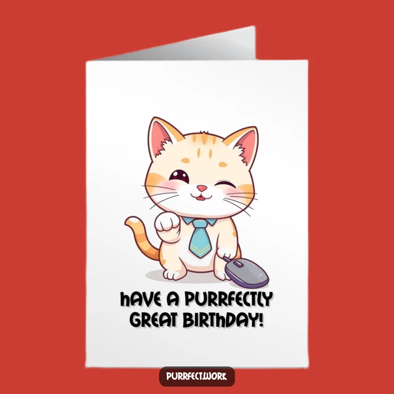 Free Printable Birthday Card: Playful Cat Tie Fun, Hilarious Mouse Cursor Birthday Download