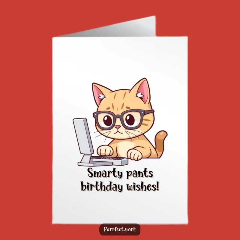 Free Printable Birthday Card: Smart Cat Glasses - Humorous Downloadable Gift