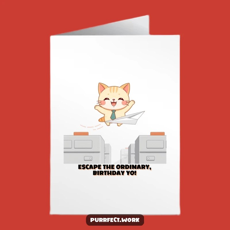 Free Printable Funny Cat Tie Card: Joyful Office Escape for Humorous Birthday Downloadable Gift