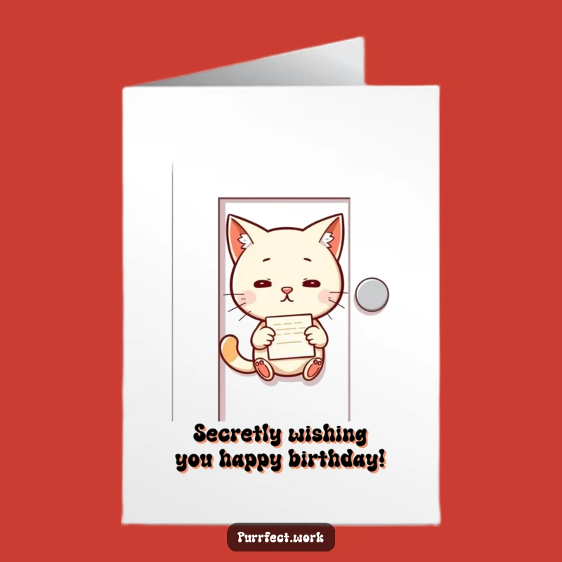 Free Printable Birthday Card: Sneaky Cat Delivers Wishes - Downloadable Funny Gift