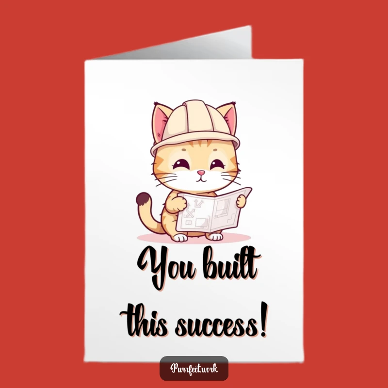 Free Printable Cat Congratulations Card: Master Builder Cat Plans Success - Downloadable Gift