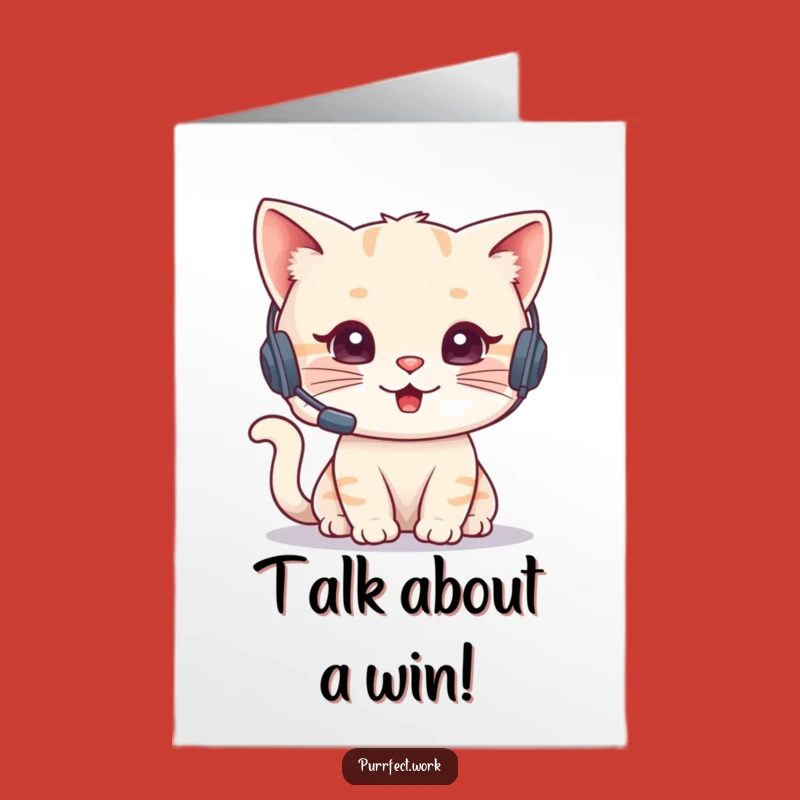 Free Printable Congrats Card: Cat on Phone Celebrates Your Win
