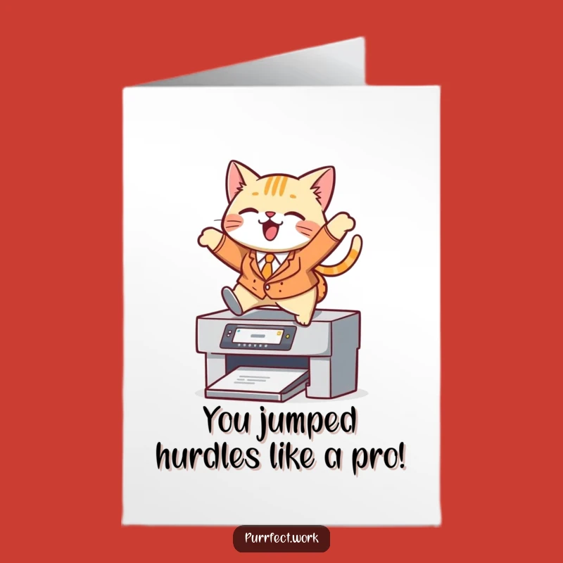 Free Printable Congrats Card: Dapper Cat Printer Jump, Hilarious Success Celebration Download