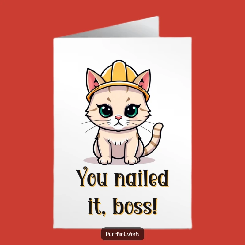 Free Printable Congrats Card: Determined Hard Hat Cat, Downloadable Greeting for Success, DIY Gift