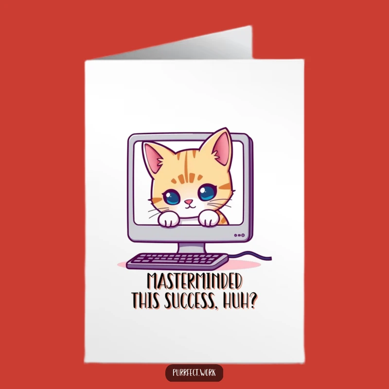 Free Printable Congrats Card: Mischievous Computer Cat Hugs, Downloadable Greeting for Success, DIY Gift