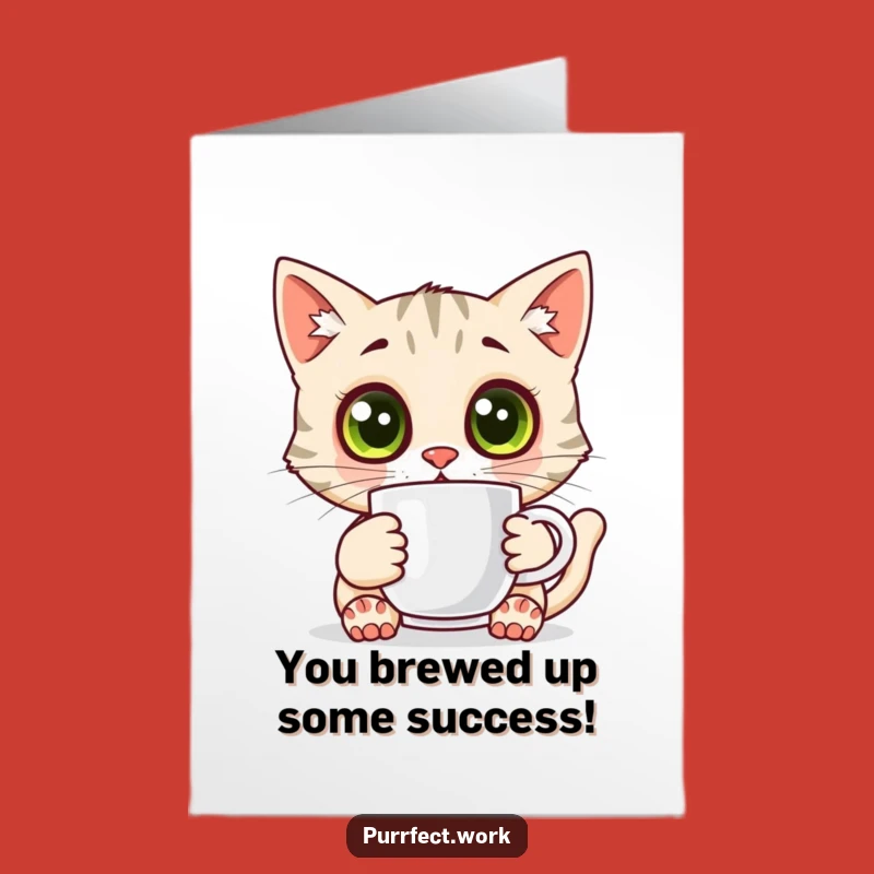 Free Printable Congrats Card: Shocked Cat Coffee Cheers, Hilarious Celebration Download