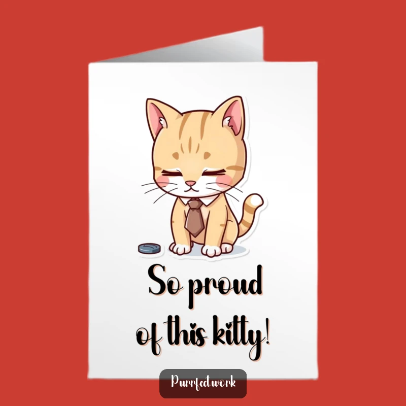 Free Printable Congratulations Card: Focused Cat in Tie Funny Downloadable