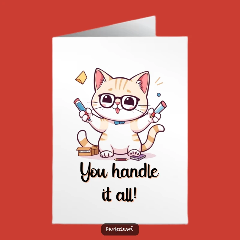 Free Printable Congratulations Card: Funny Cat Juggler, Downloadable for Impressive Feats