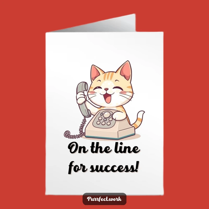Free Printable Congrats Card: Connected Cat Phone - Humorous Downloadable