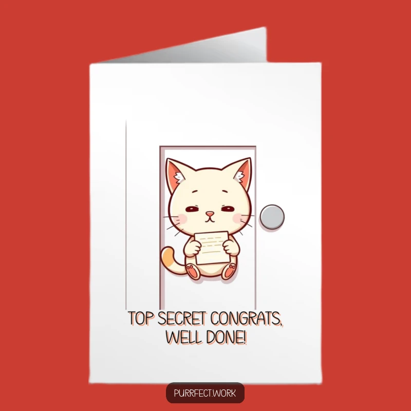 Free Printable Cat Congratulations Card: Secret Agent Cat Delivers News - Downloadable Gift