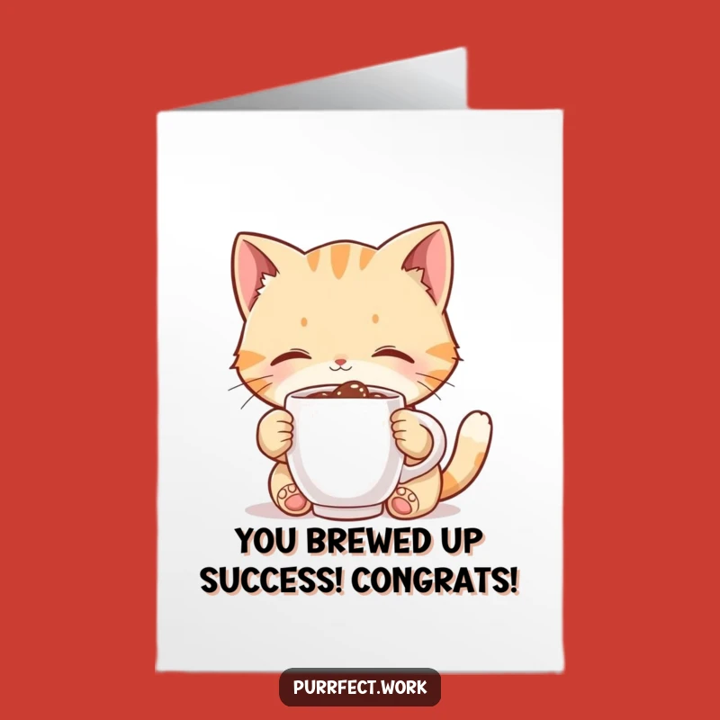 Free Printable Congrats Card: Cat Sipping Coffee, Perfect Downloadable Celebration