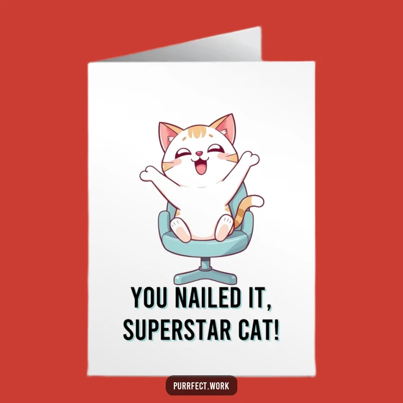 Free Printable Congratulations Card: Swivel Chair Cat Excitement Funny Downloadable
