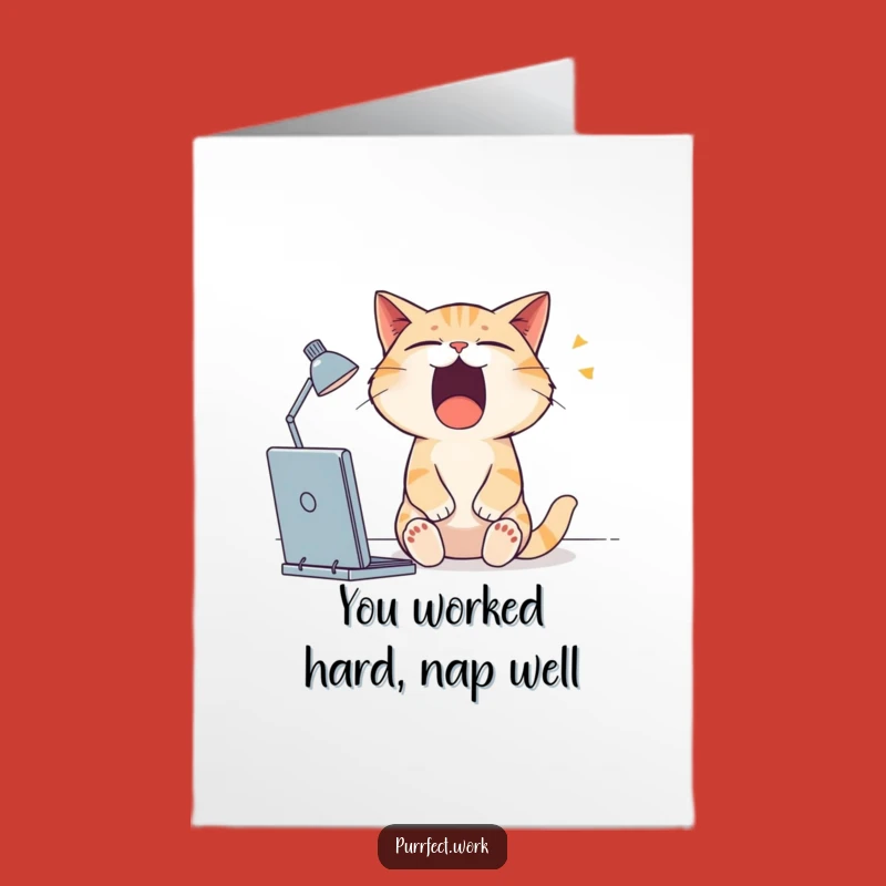 Free Printable Congrats Card: Sleepy Cat's Big Achievement Yawn!