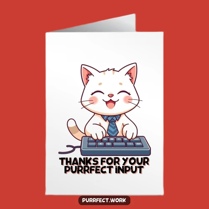 Free Printable Thank You Card: Cat Tie Typing, Grateful Downloadable Message