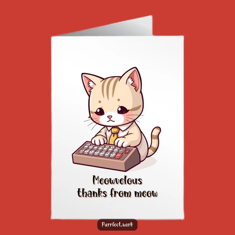 Free Printable Thank You Card: Dapper Cat Typist - Funny Download Gift
