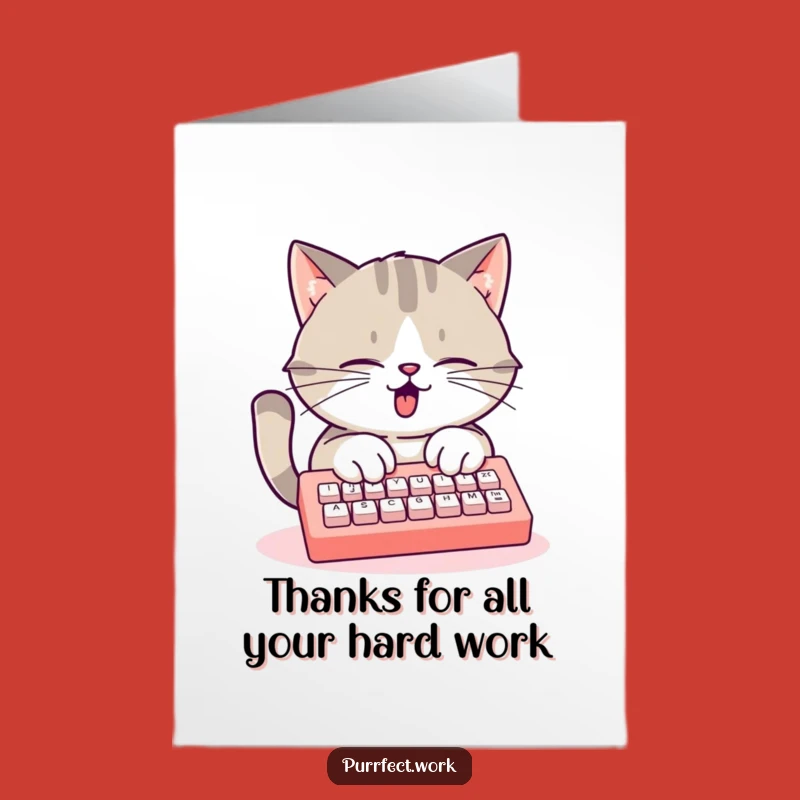 Free Printable Thank You Card: Busy Cat Typing Thanks, Hilarious Gratitude Download