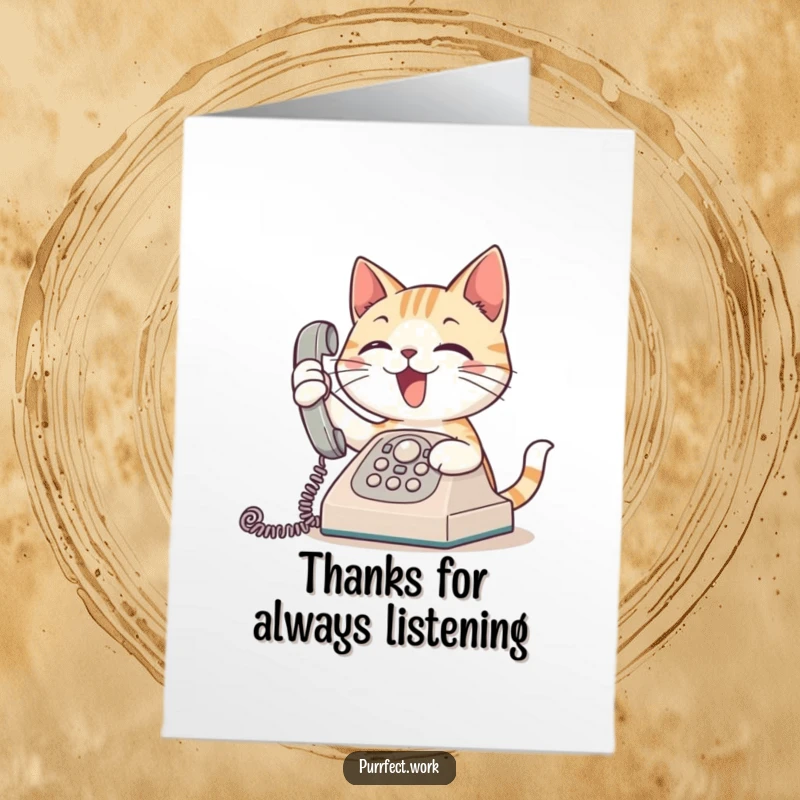 Funny Free Printable Thank You Card: Cat enthusiastically picks up a ringing phone, a prompt and funny thank you.