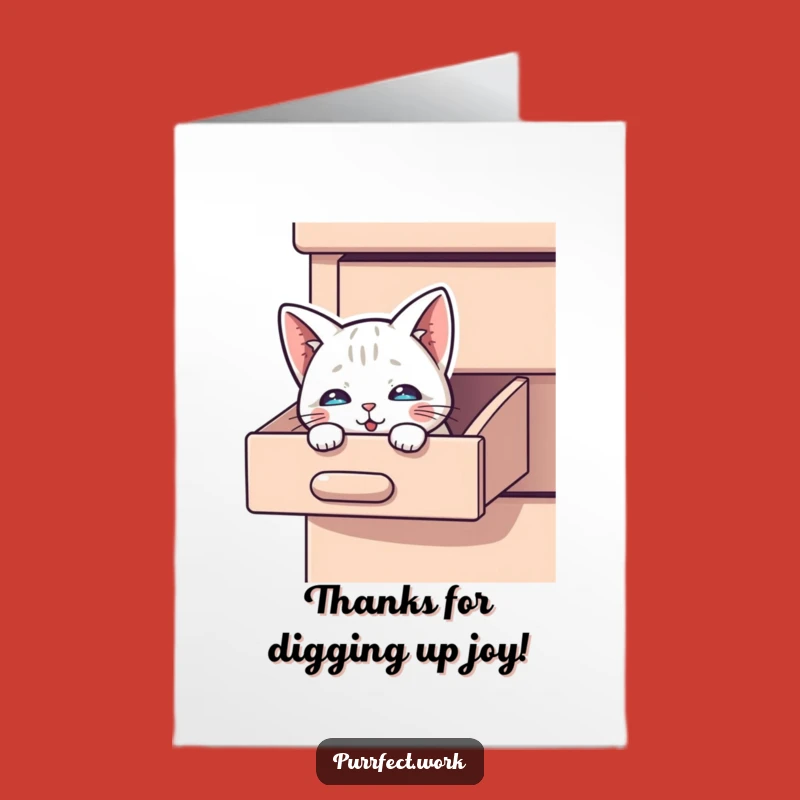 Free Printable Thank You Cat Card: Drawer Cat Peeking Gratitude