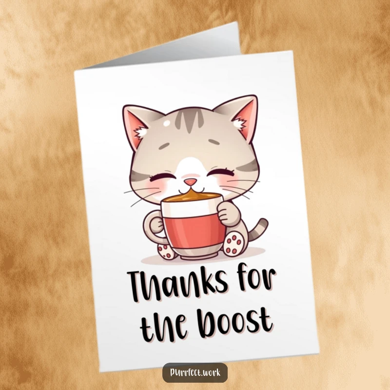 Funny Free Printable Thank You Card: A cat savoring a miniature coffee mug, expressing gratitude
