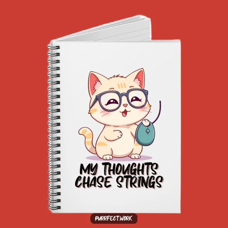 Funny Cat Glasses Notebook - Playful Mouse Batting Feline Journal