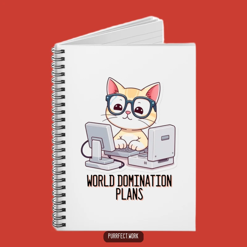 Funny Cat Notebook: Cute Nerd Cat with Glasses Typing on Mini Computer Journal