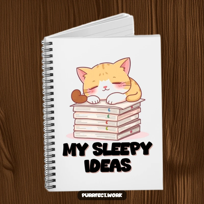 Funny notebook featuring a cat napping on important documents, ideal for organizing thoughts with feline flair.