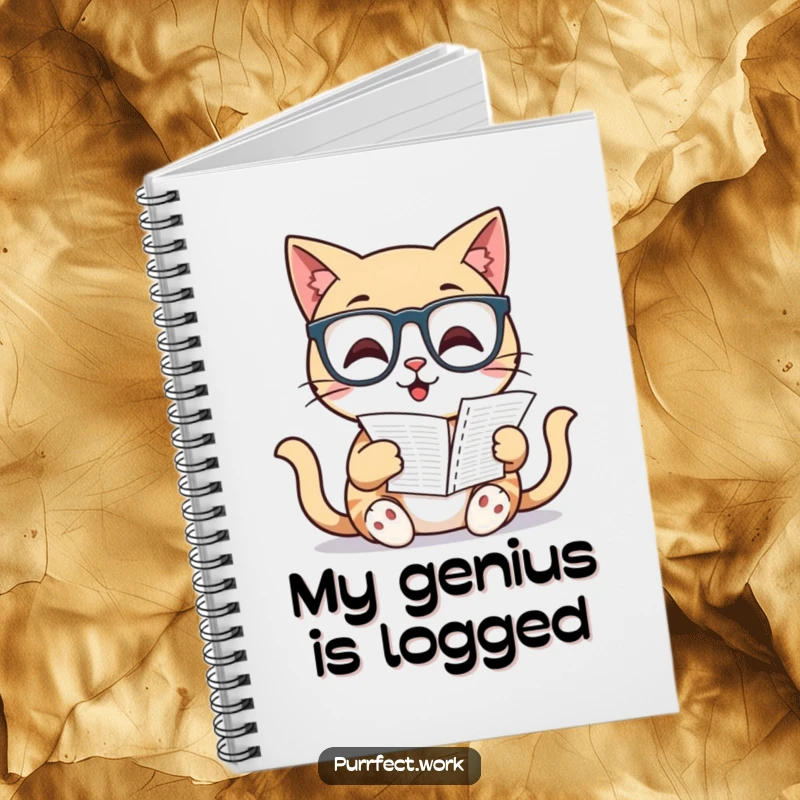 Funny Cat Notebook: A cat wearing glasses reads a spreadsheet, inspiring organized thoughts for journaling or planning humorously.