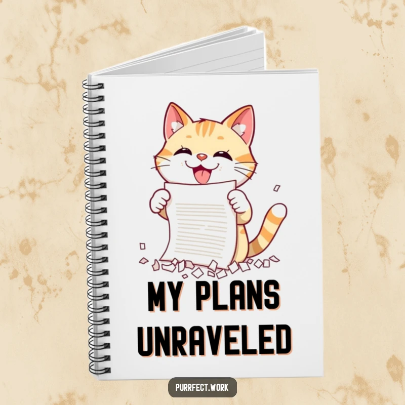 Funny cat shredding notebook featuring a cat gleefully tearing paper, inspiring creative and slightly chaotic note-taking for school or work.