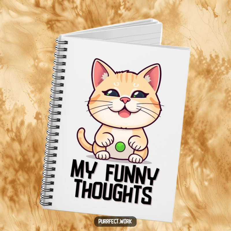 Funny notebook featuring a cat making a funny face during a video call, ideal for journaling with a humorous touch.