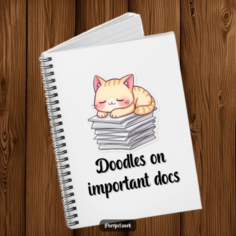 Funny Notebook featuring a cat napping on papers, symbolizing peaceful note-taking and relaxation.