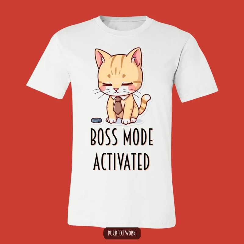 Funny Focused Cat Tie T-Shirt - Diligent Feline Professional Wear