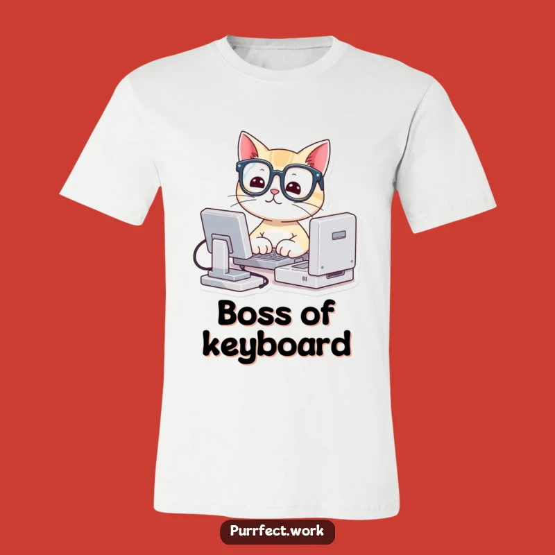 Funny Cat T-Shirt: Adorable Nerd Cat with Glasses Typing on Mini Computer