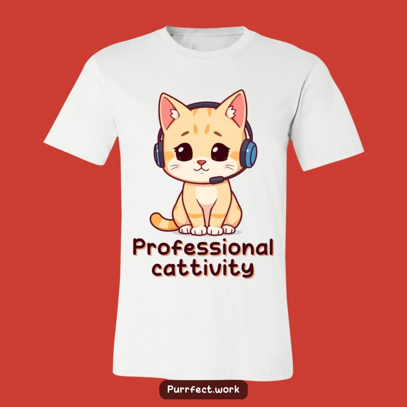 Funny Busy Cat Headset T-Shirt: Hilarious Work-From-Home Tee for Cat Lovers