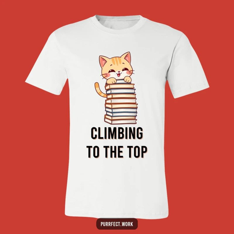 Funny Mischief Cat T-Shirt - File Climbing Feline Fun Tee
