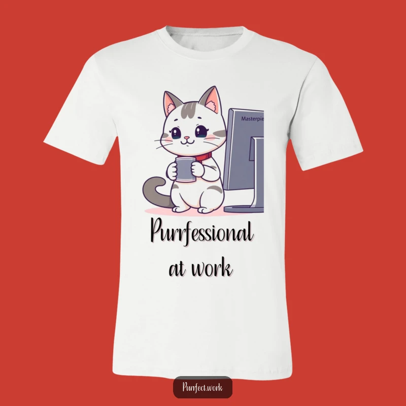 Funny Office Cat T-Shirt - Attentive Feline Monitor Watcher Tee