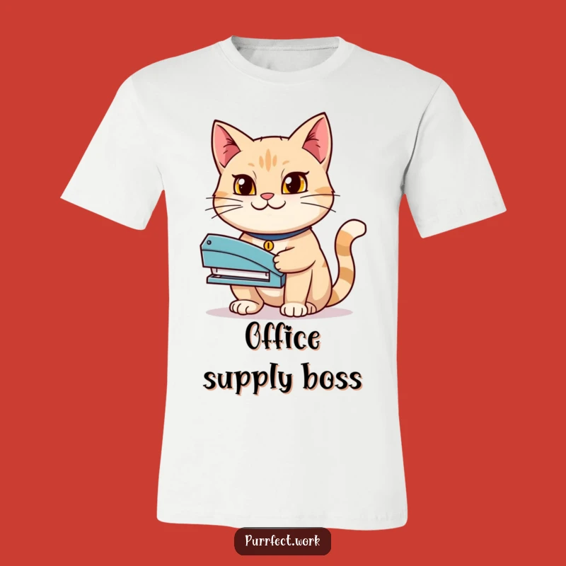 Funny Determined Cat Stapler T-Shirt - Hilarious Boss Mode Tee for Achievers