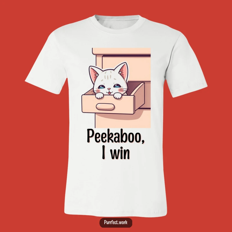 Funny Peek-a-Boo Cat T-Shirt: Curious Feline Hidden Tee, Great Funny Gift!