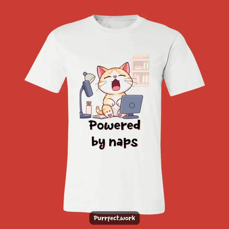 Funny Sleepy Cat T-Shirt - Yawning Desk Kitty Tee for Humorous Gifts