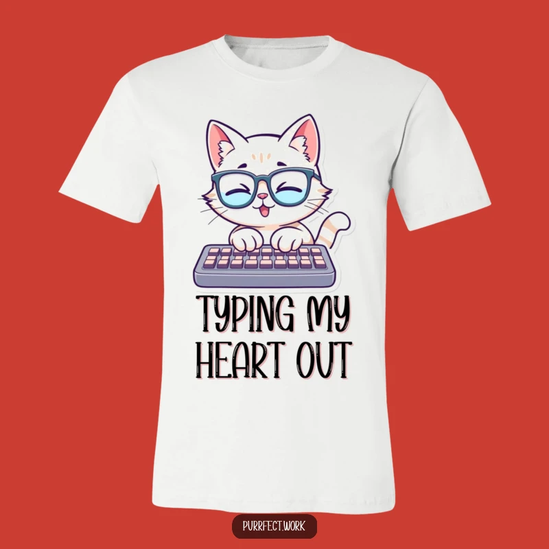 Funny Cat Glasses Typing T-Shirt - Hilarious Bookworm Tee for Enthusiastic Learners