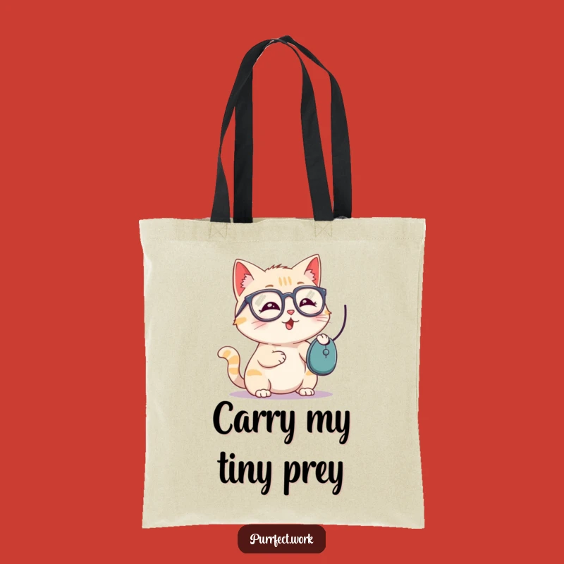 Funny Cat Glasses Tote Bag - Playful Mouse Batting Canvas Bag