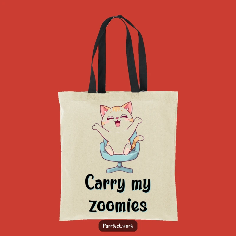 Funny Bouncing Cat Tote Bag - Enthusiastic Feline Carry-All Fun
