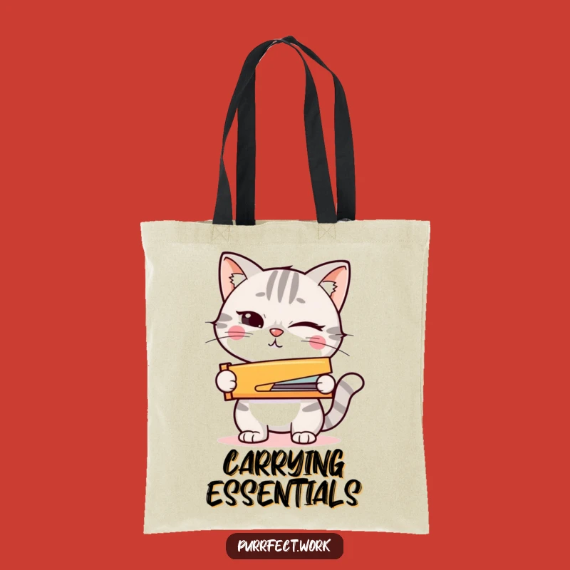 Funny Cat Stapler Tote Bag: Carry Your Tools with a Wink