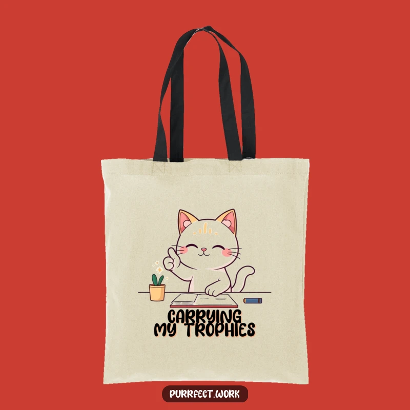 Funny Success Cat Tote Bag - Triumphant Feline Carryall Gift